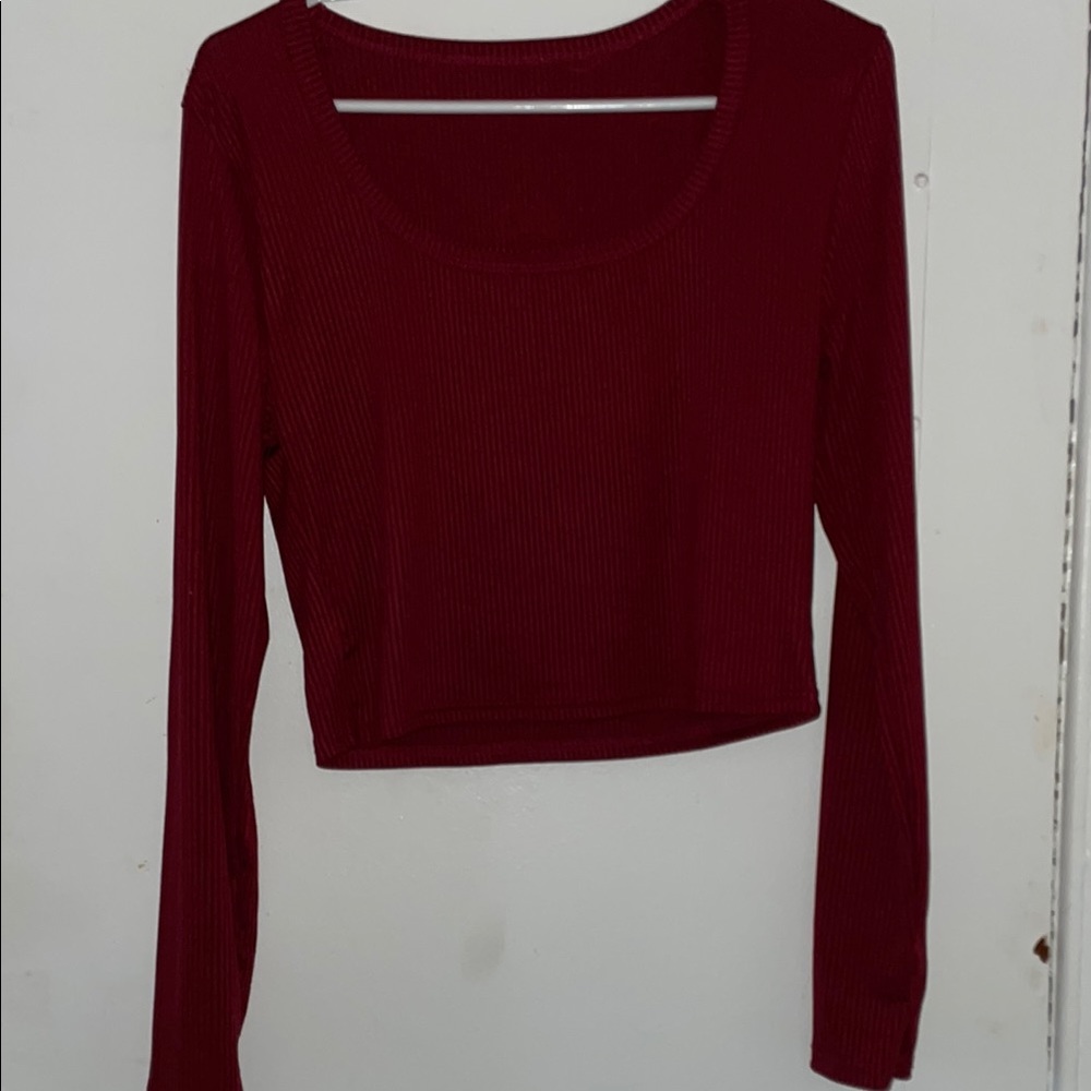 SHEIN Women's Ribbed Long Sleeve Top - Red